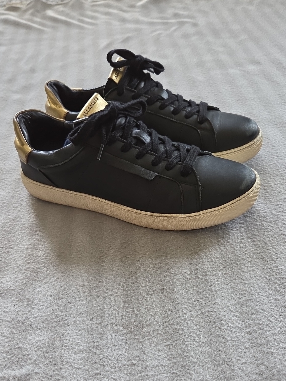 AllSaints Black Sneakers with Gold Heel Tab